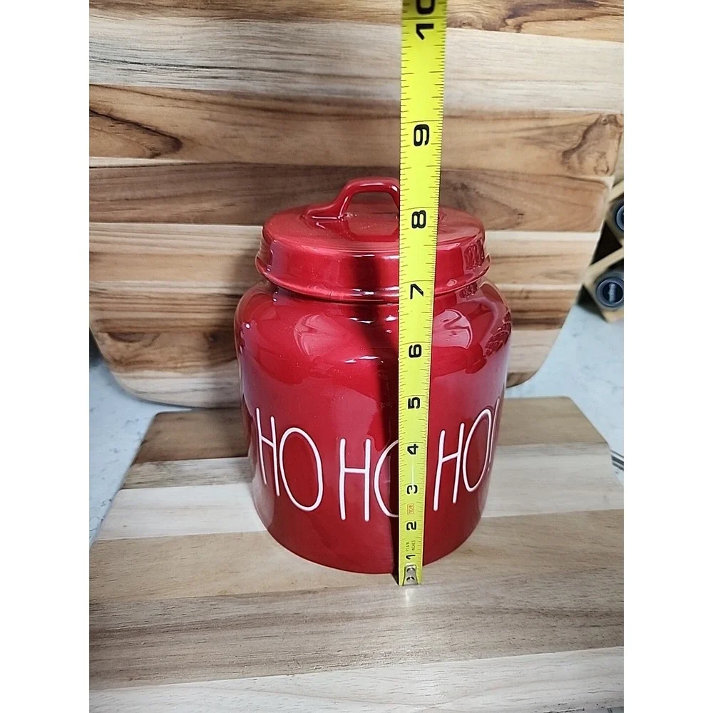 Rae Dunn by Magenta HO HO HO Chubby Canister Cookie Jar w Air-tight Lid Red EUC